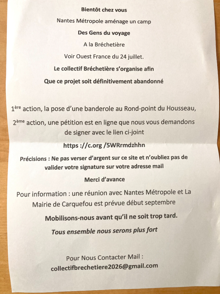 Signalement Tract stigmatisant envers les gens du